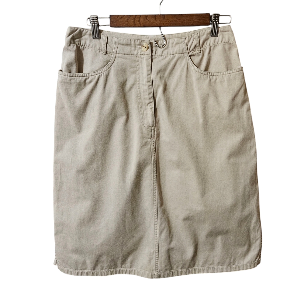 MARK FORE STRIKE COTTON KHAKI MIDI SKIRT W/ SIDE SLITS SIZE 12